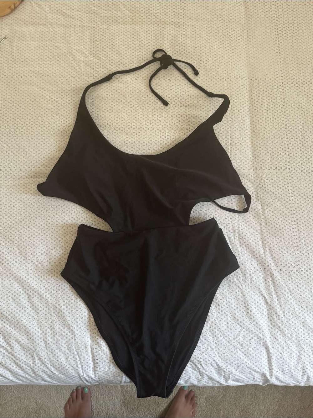 aerie Black One-Piece Swimsuit with Halter Tie and Cutout